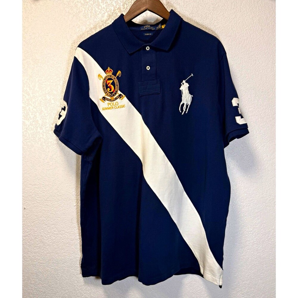 Polo Ralph Lauren Men’s XXL Big Pony #3 Summer Classic Navy White Polo Shirt